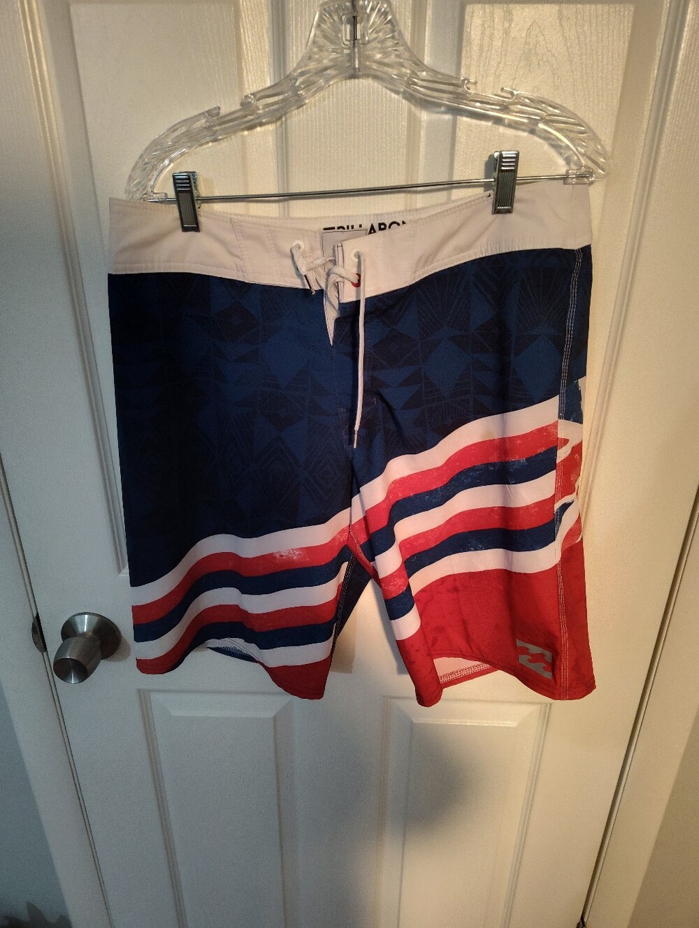 Billabong Men’s Navy, Red & White Stripe Board Shorts